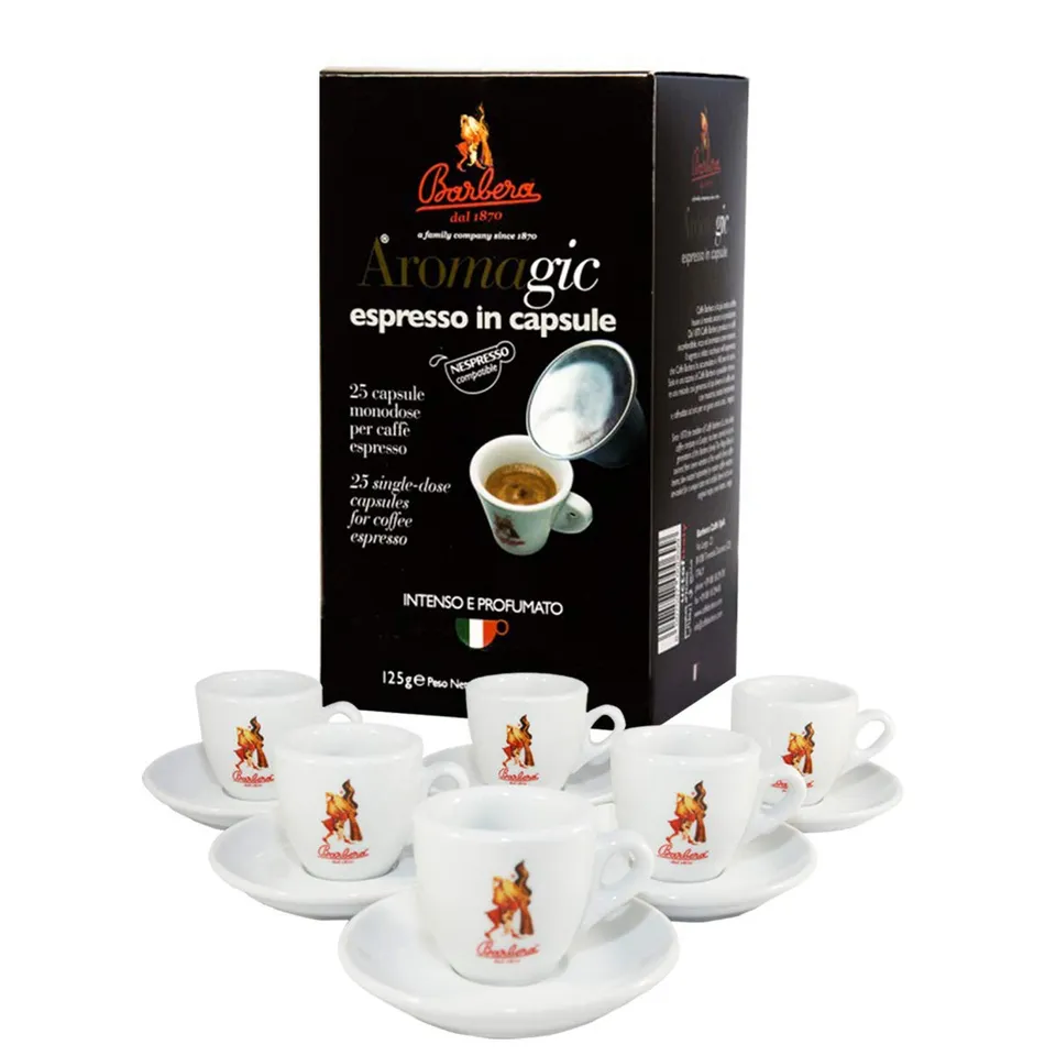 barbera-aromagic-kaffeekapseln-nespresso-25stk-tassen-set image 1